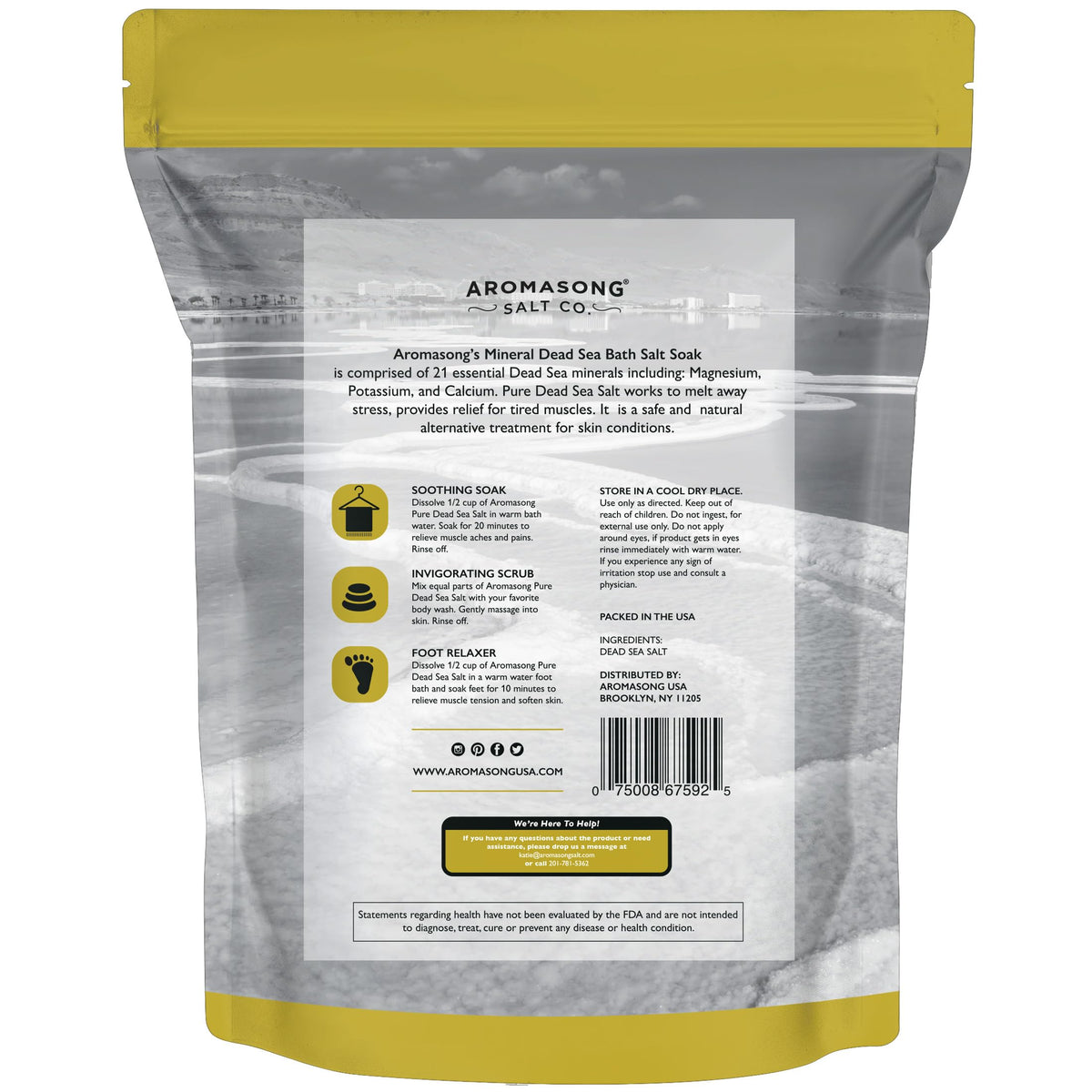 Aromasong salt bag staged in a spa setting suggesting relaxing at-home rituals