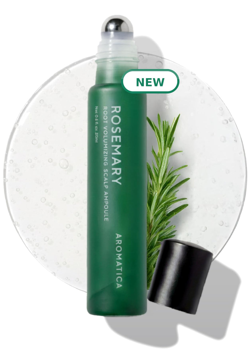 AROMATICA roll-on front packaging showing bottle and label for travel-ready scalp care
