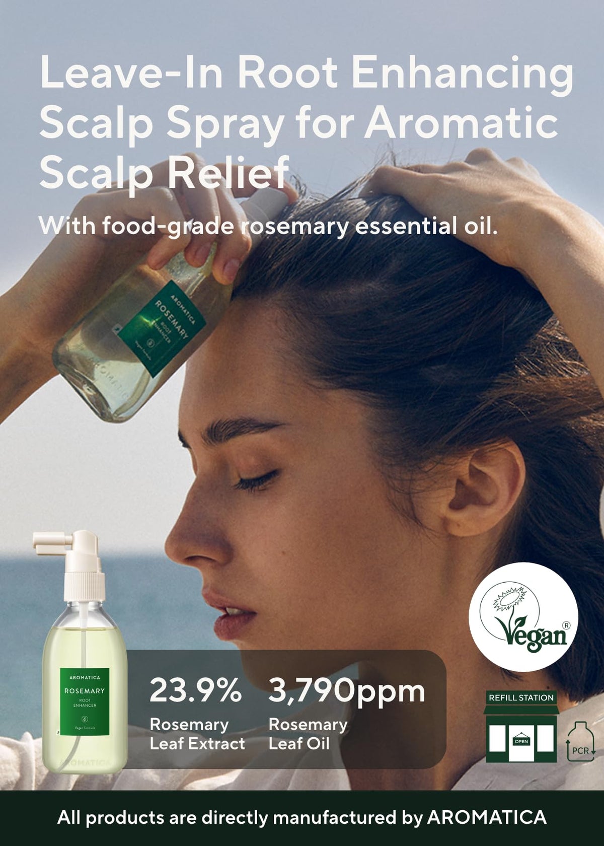 AROMATICA spray nozzle close-up highlighting easy application and precise mist
