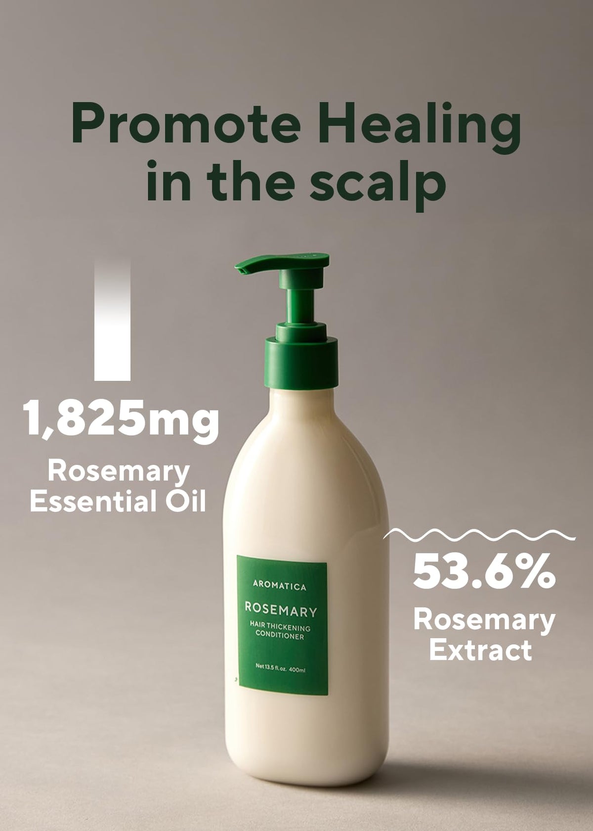 AROMATICA conditioner texture on hand from pump demonstrating lightweight slip benefit: easy detangling