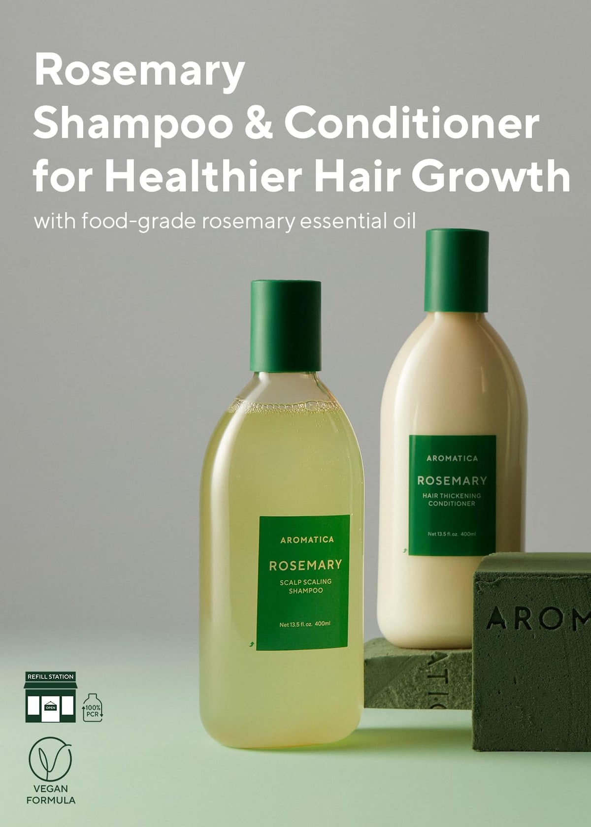 AROMATICA conditioner cream in a palm displaying lightweight texture and detangling benefit