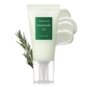 AROMATICA front packaging of rosemary scalp scrub highlights natural formula and size