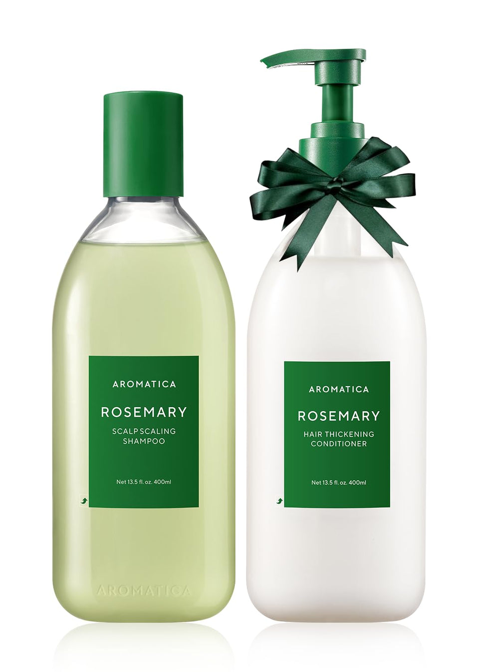 AROMATICA front view of shampoo and conditioner set showing clean packaging and product pairing benefit