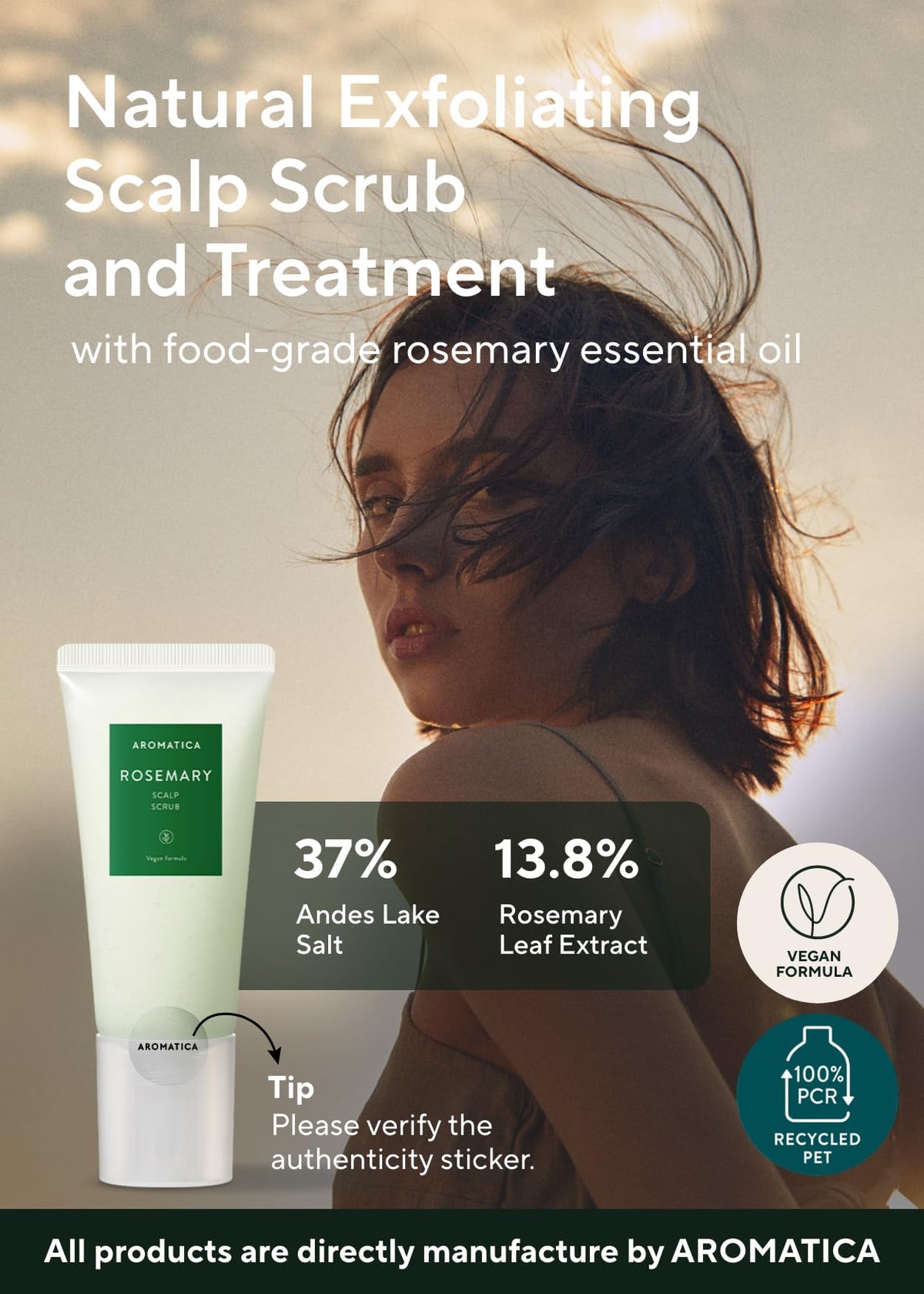 AROMATICA applying rosemary scalp scrub to damp hair for effective pre-shampoo cleanse