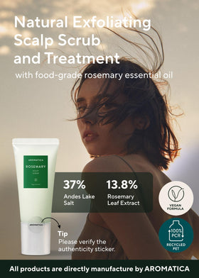 AROMATICA applying rosemary scalp scrub to damp hair for effective pre-shampoo cleanse