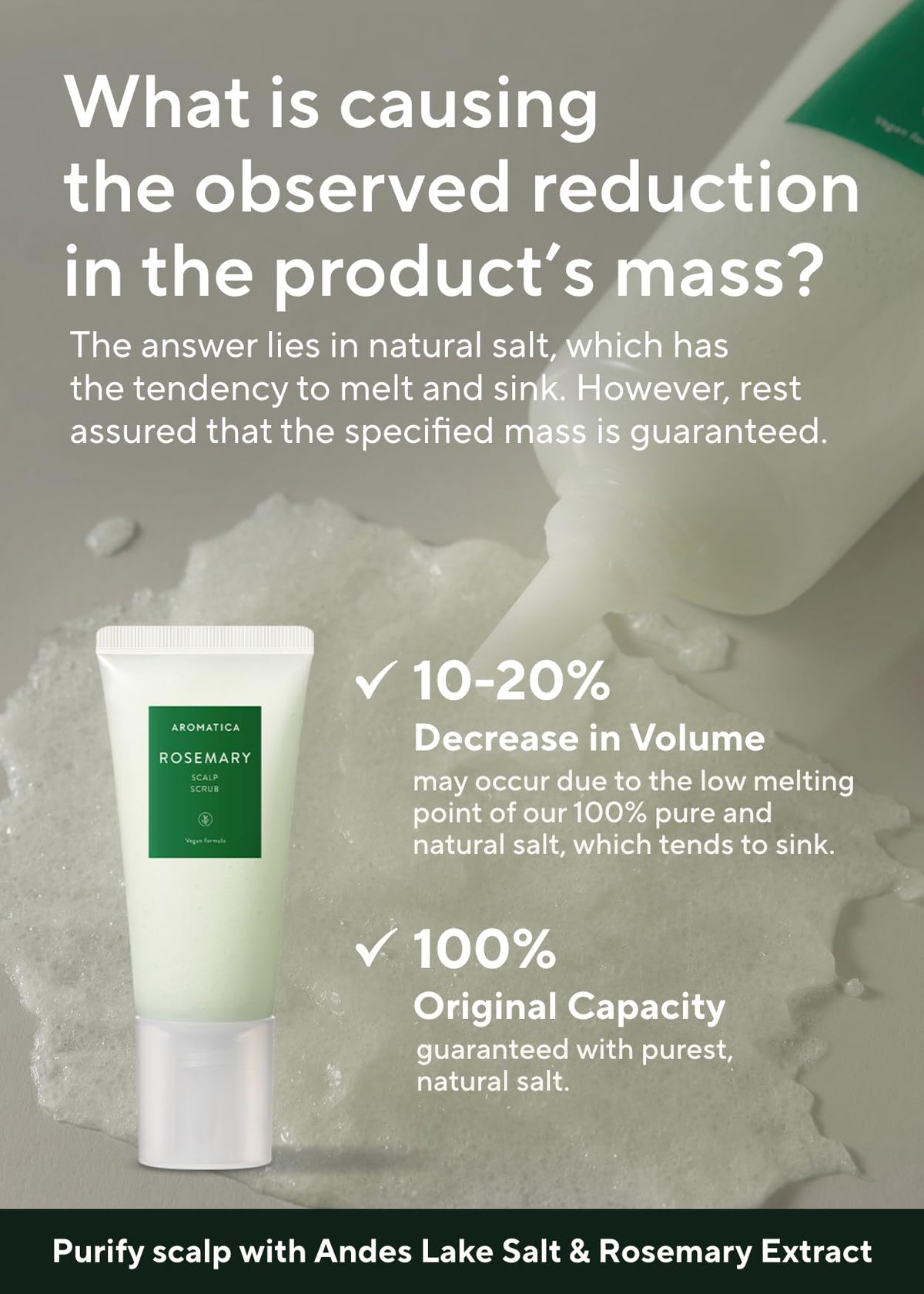 AROMATICA scrub massaged with a scalp brush to lift build-up and flakes fast