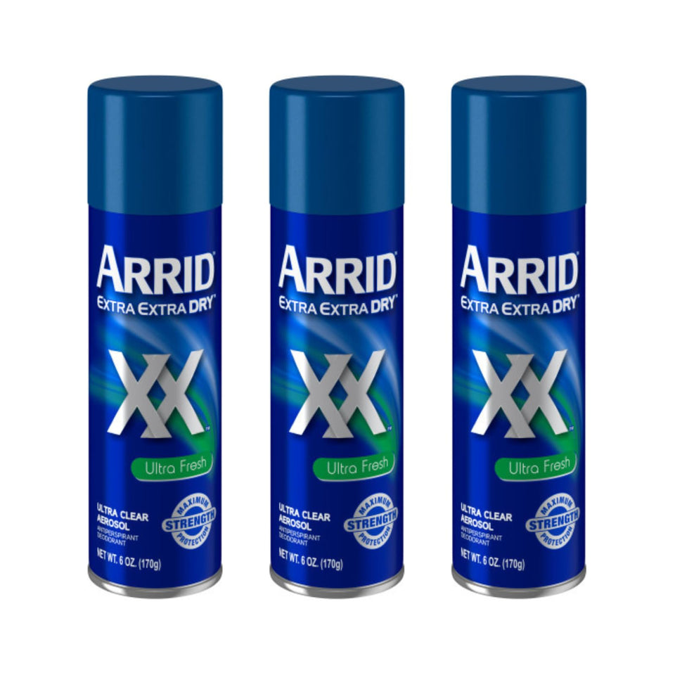 Arrid front packaging showing Ultra Clear aerosol and benefit of dry protection