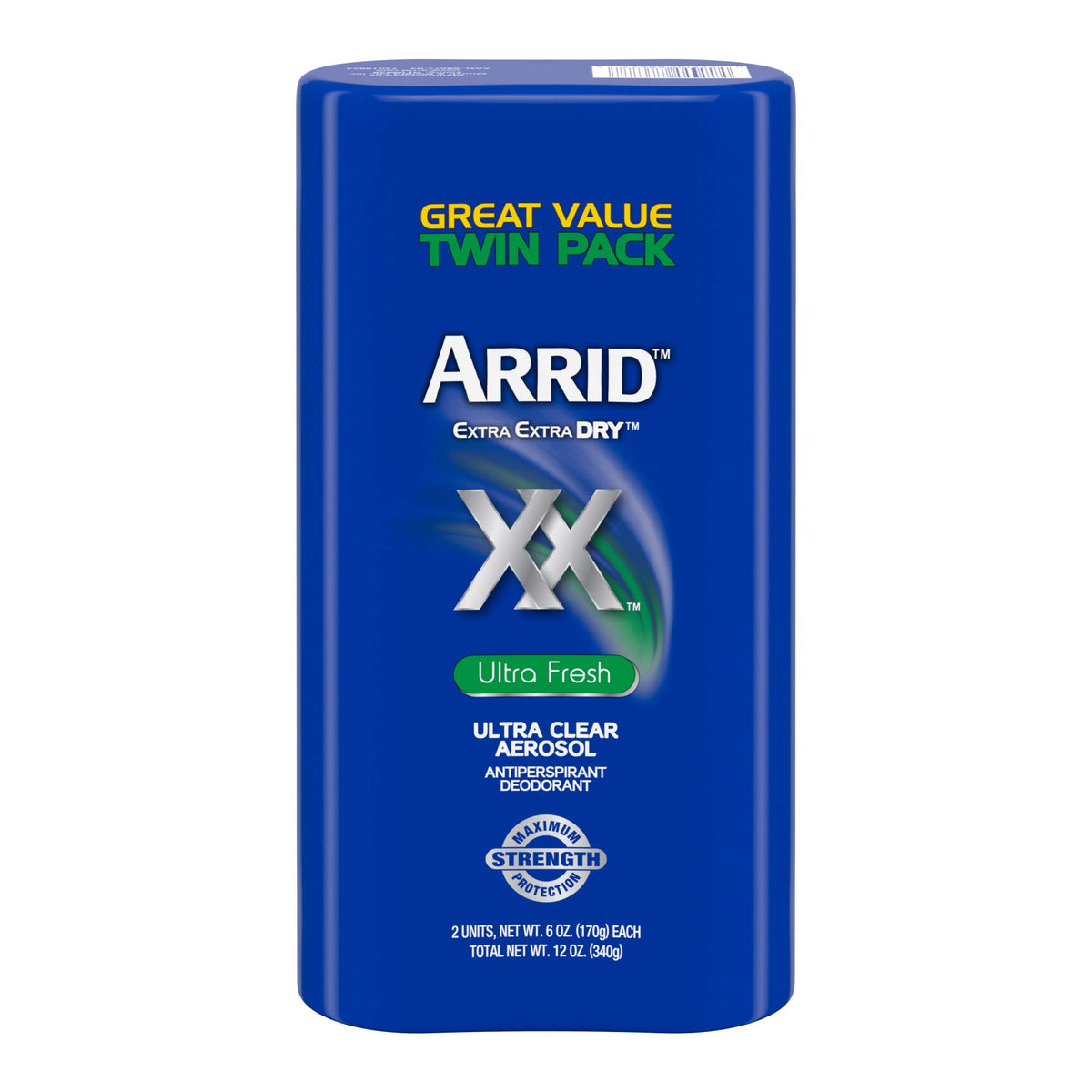 Arrid front packaging showing Ultra Fresh twin pack and benefits
