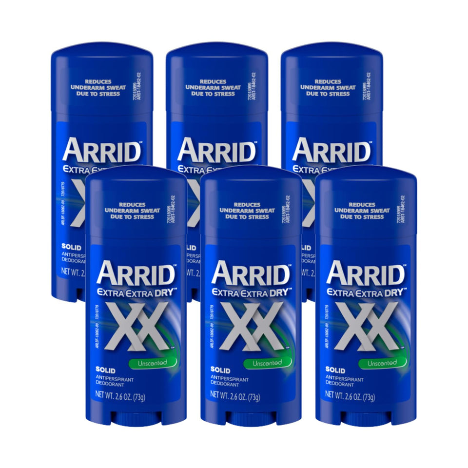 Arrid unscented front packaging showing six sticks and clear labeling for reliable protection