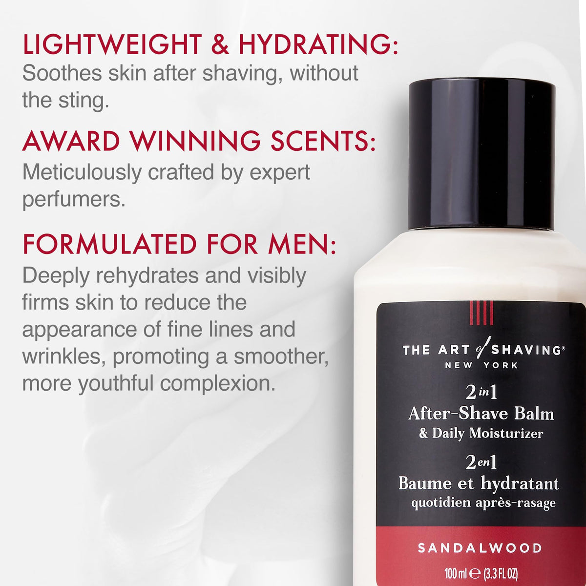 The Art of Shaving pump and label detail emphasizing clear branding and usage control