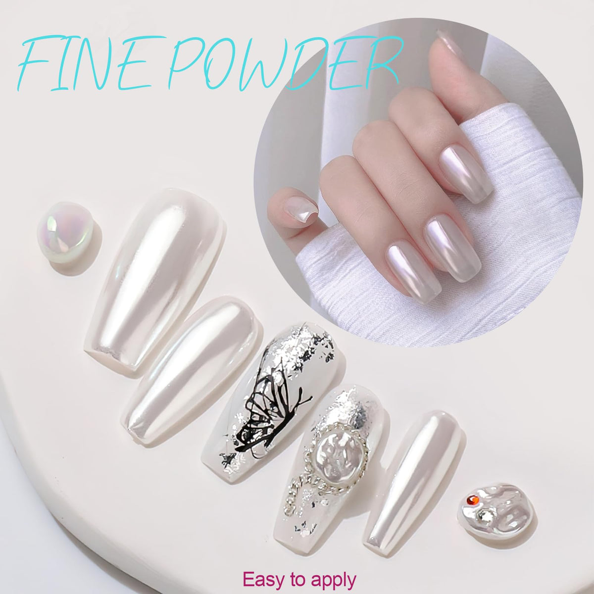 Artdone application tools and powders arranged to illustrate simple use and accessories