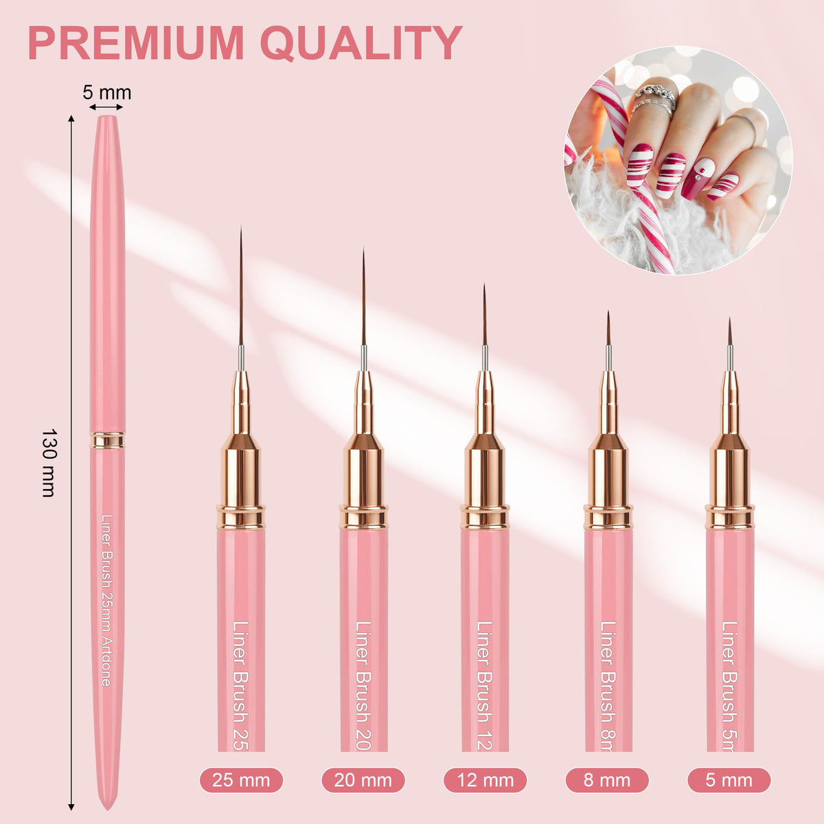 Artdone brush sizes layout displaying all five liner widths for precise selection