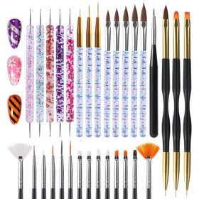Artdone arranged brushes and pens top-down demonstrating variety for precise designs