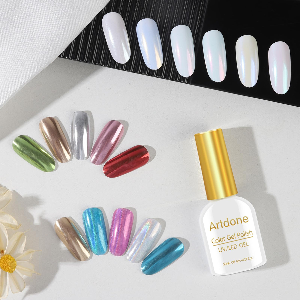 Artdone chrome powder close-up highlighting ultra-fine texture and high shine