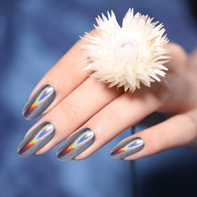 Artdone finished nail on white base showing pearlescent aurora mermaid effect benefit