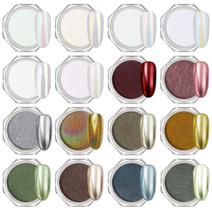 Artdone front packaging showing 16 jars and variety of chrome colors for mirror finishes