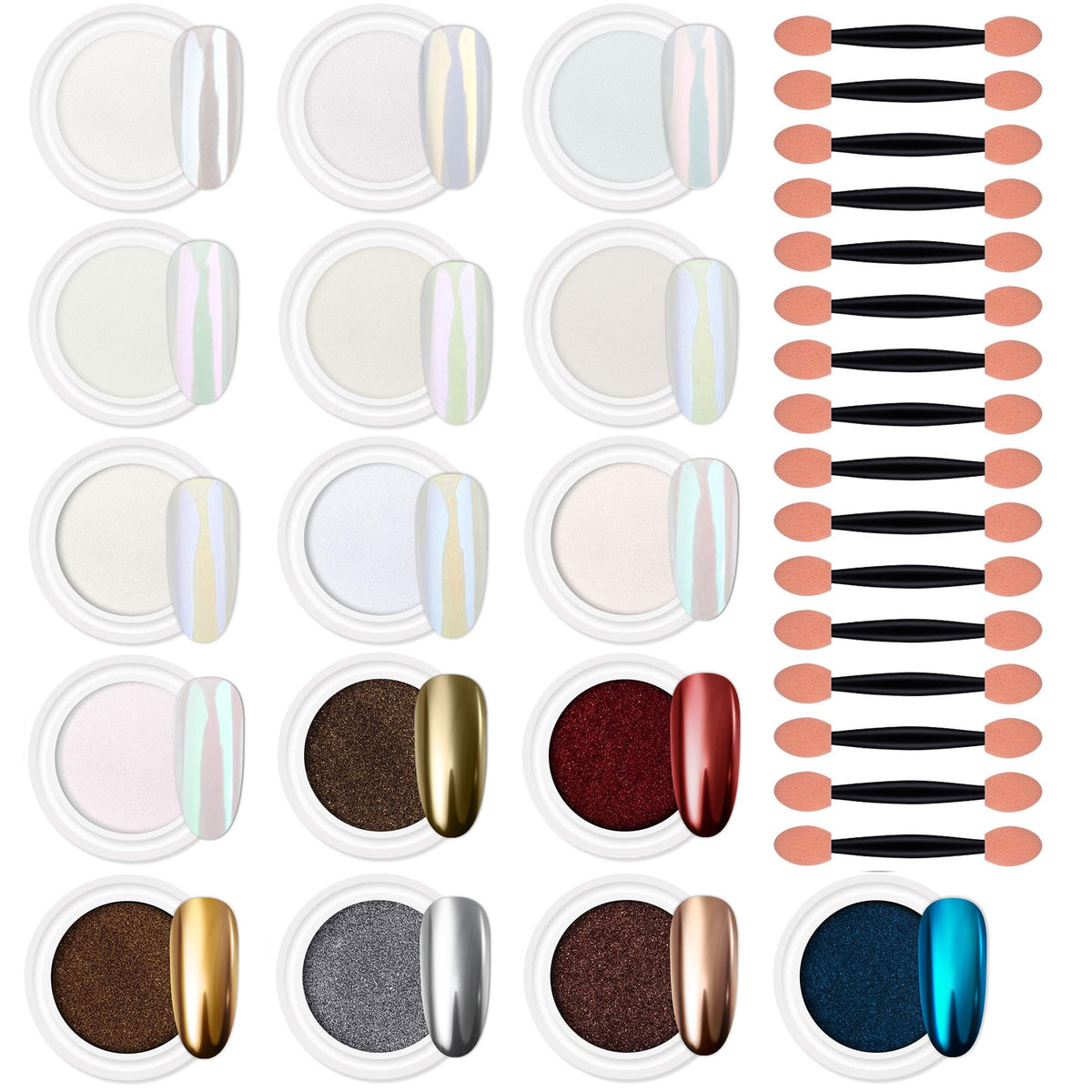 Artdone front packaging showing 16 chrome powder jars and kit variety benefit
