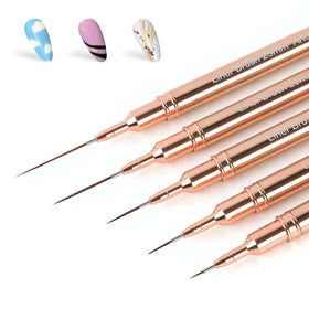 Artdone front packaging showing 5 metallic liner brushes and sizes, clear set identification and benefit