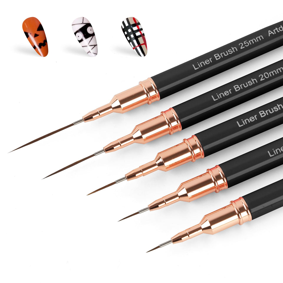 Artdone front packaging showing five metallic nail art pens and sizes for easy selection