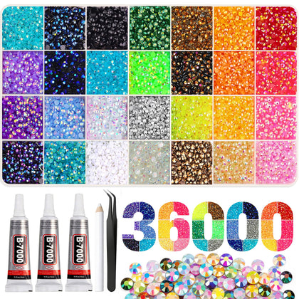 Artdone front packaging showing 36000-piece rhinestone kit and included tools for convenience