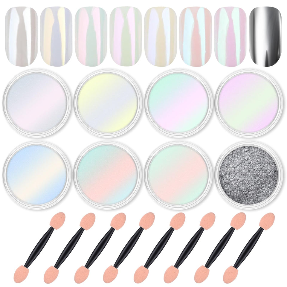 Artdone kit front packaging showing eight chrome powder jars and labels, professional appeal
