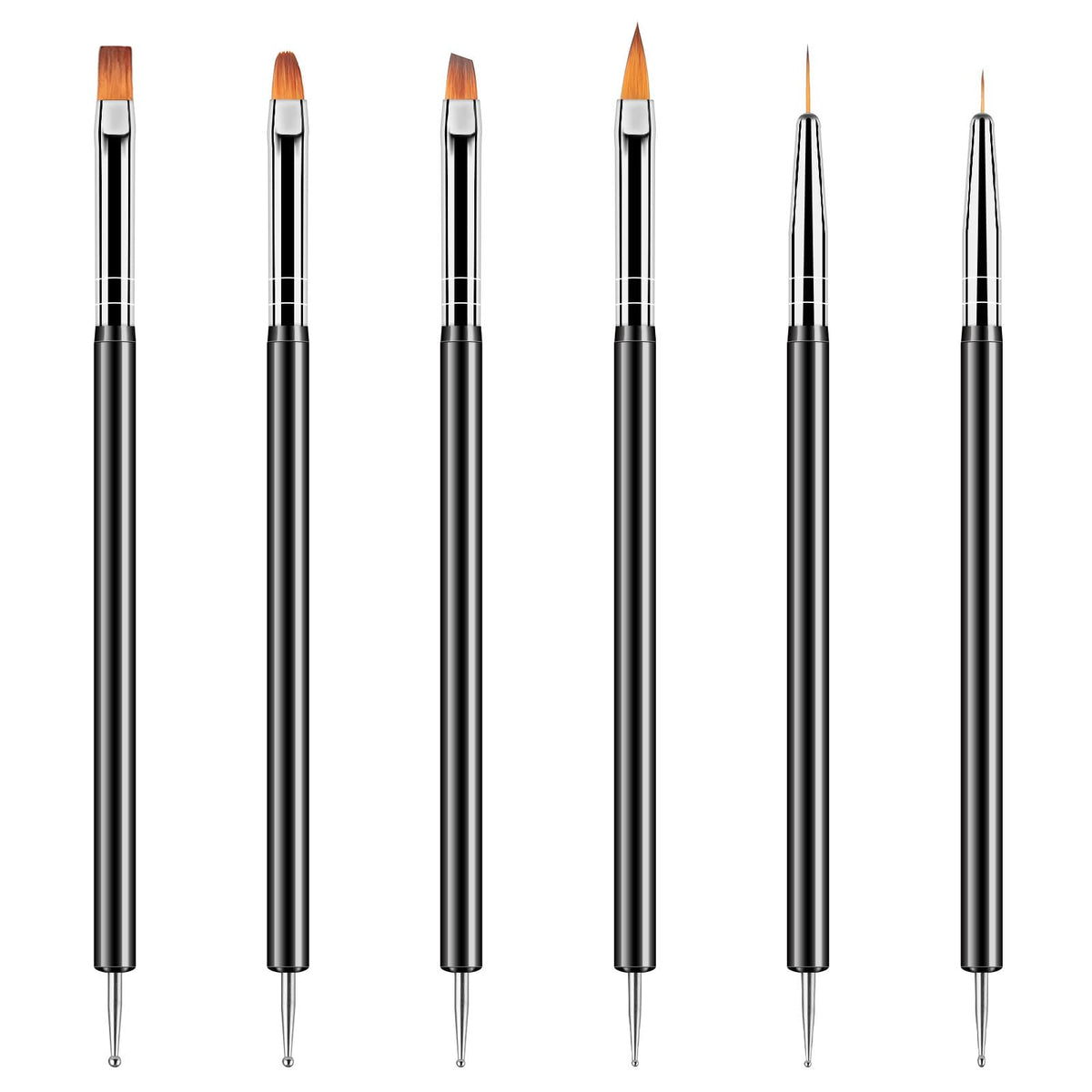 Artdone front view of 6PCS double-ended nail art set showing variety and portability