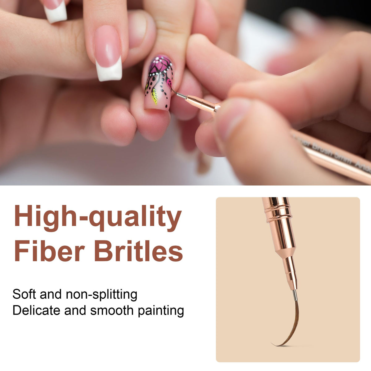 Artdone brush painting a hairline design on nail, showing control for detailed nail art