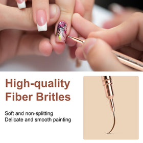 Artdone brush painting a hairline design on nail, showing control for detailed nail art