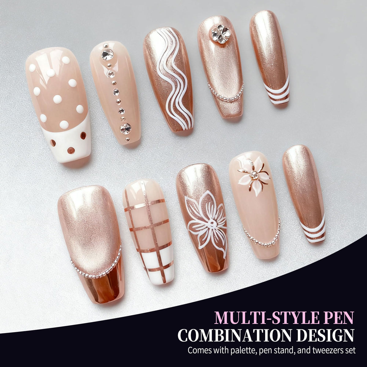Artdone in-use lifestyle shot of a nail artist using brushes for detailed floral nail art