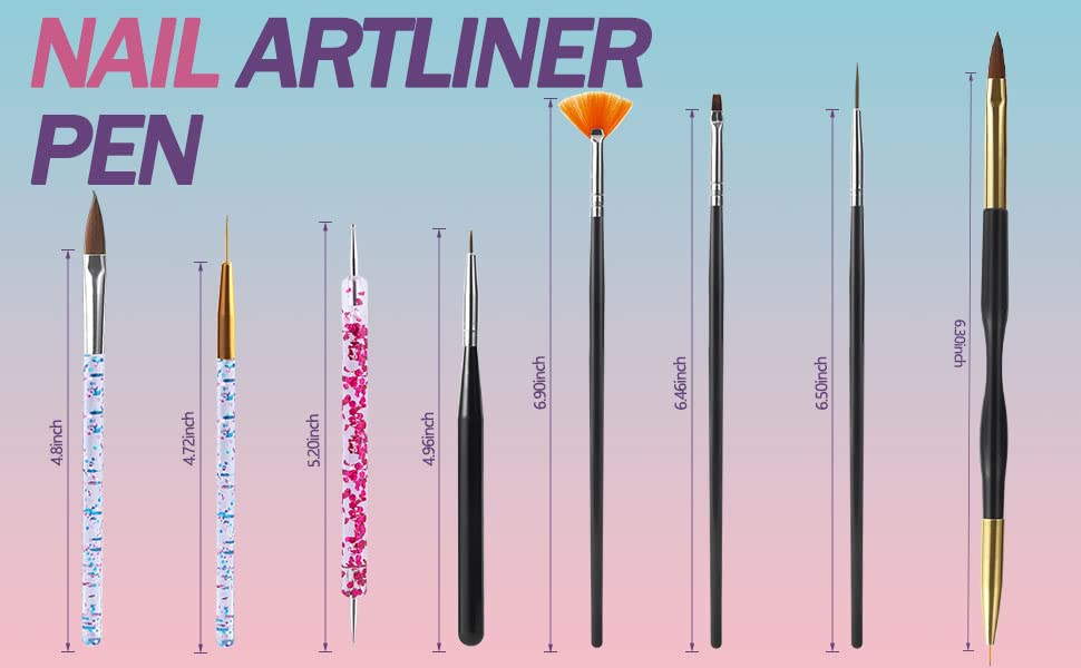 Artdone brushes next to fingernail showing scale and fine-tip precision