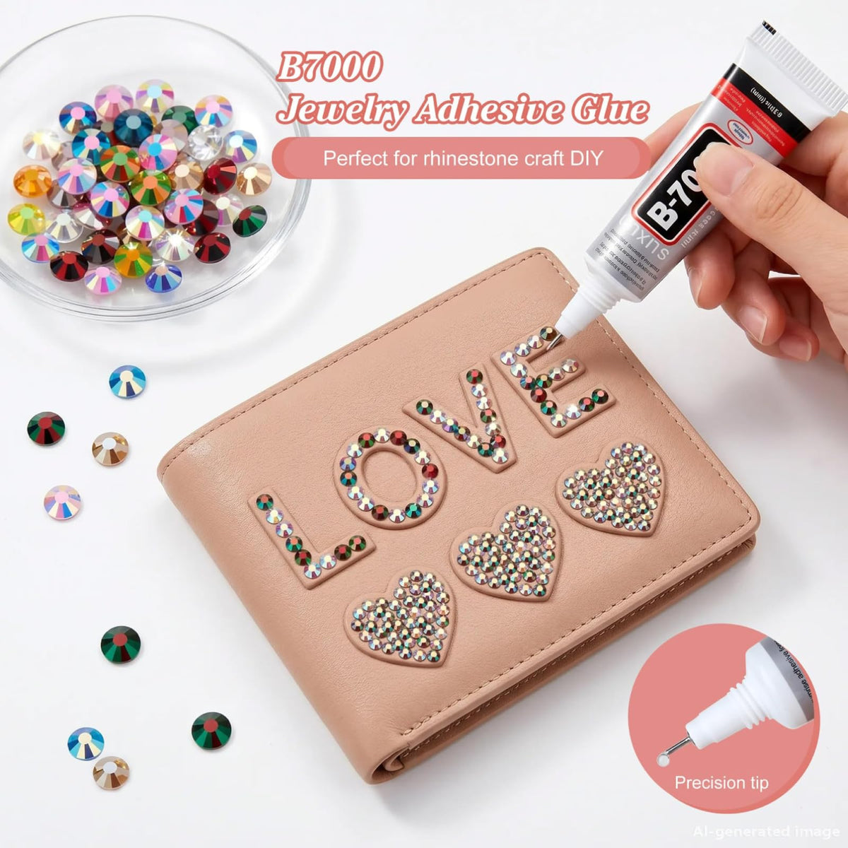 Artdone tweezer and three 10ml B7000 glue tubes included for precise placement
