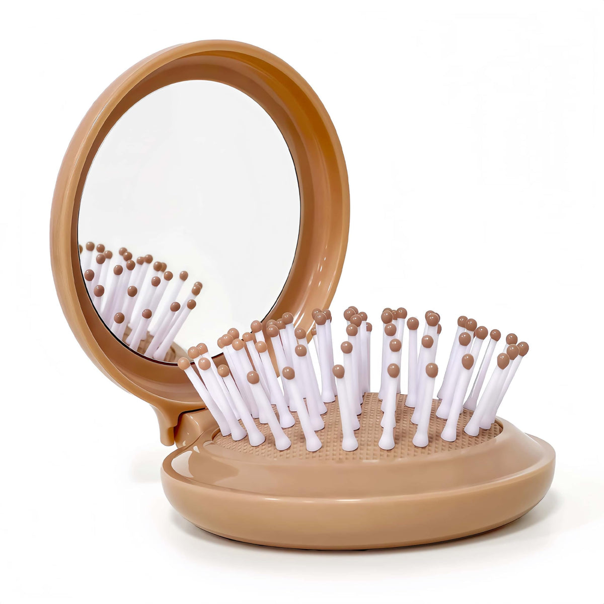 Arthaxi front view of vintage brown compact brush showing sleek shell and color, easy carry