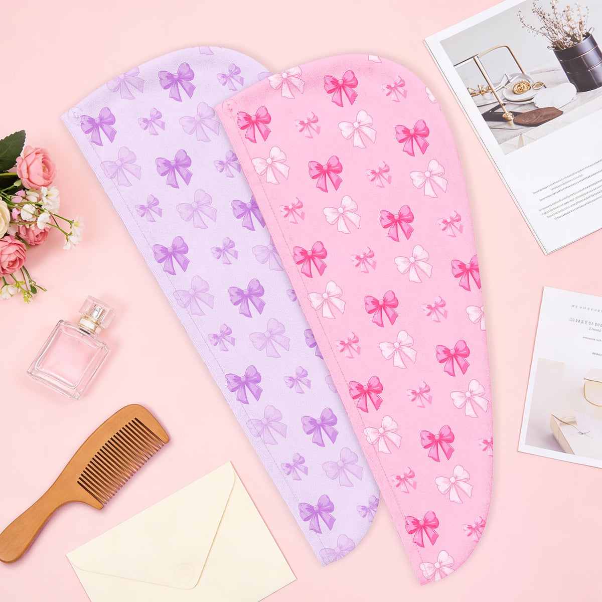 ArthomaHige flatlay of pink and purple bow patterns showing playful designs that appeal to kids