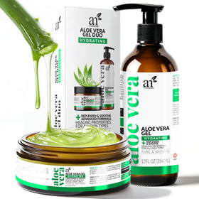 Artnaturals front packaging showing both pump bottle and jar with clear gel benefits