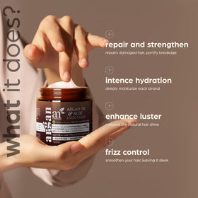 Artnaturals argan hair mask applied to strands demonstrating detangling benefit