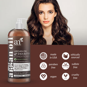 Artnaturals conditioner being applied in shower to wet hair demonstrating detangling benefit