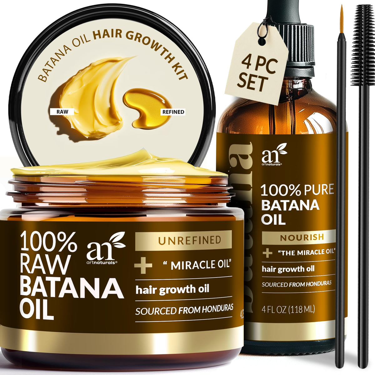 Artnaturals Batana kit front view showing bottles and tools nourishing hair