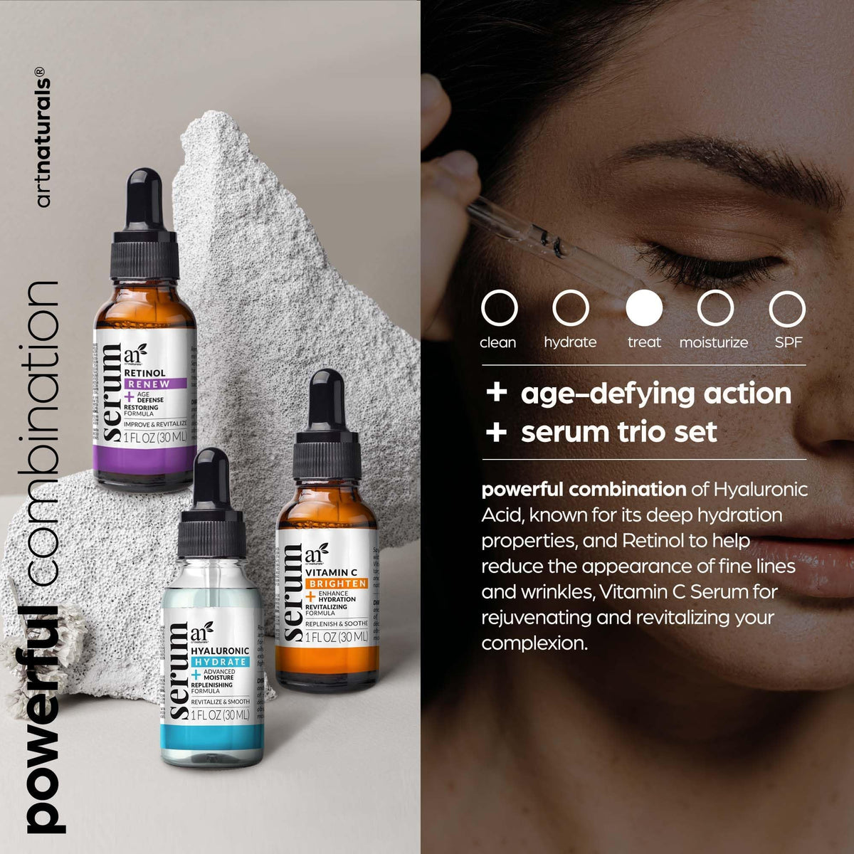 ArtNaturals close-up Vitamin C serum bottle showing label and brightening benefit