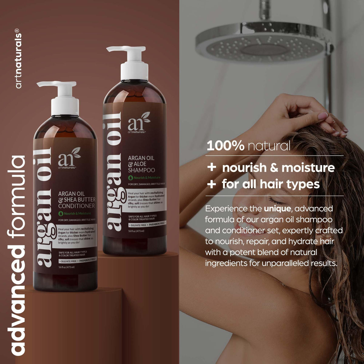 Artnaturals argan oil droplet over hair illustrating deep nourishment