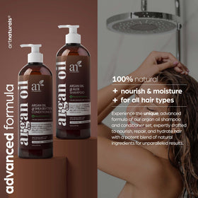 Artnaturals argan oil droplet over hair illustrating deep nourishment