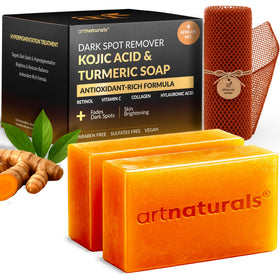 Artnaturals front packaging showing two soap bars and included net sponge for brightening