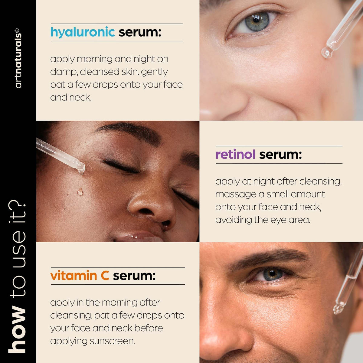 ArtNaturals retinol serum applied at night showing renewal and smoothing benefit