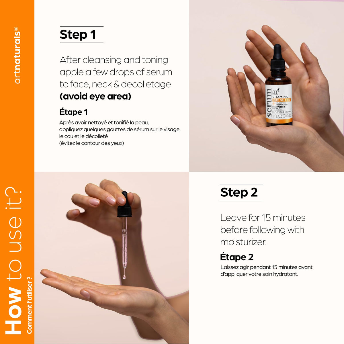 Artnaturals serum on hand demonstrating hydration and easy application benefits