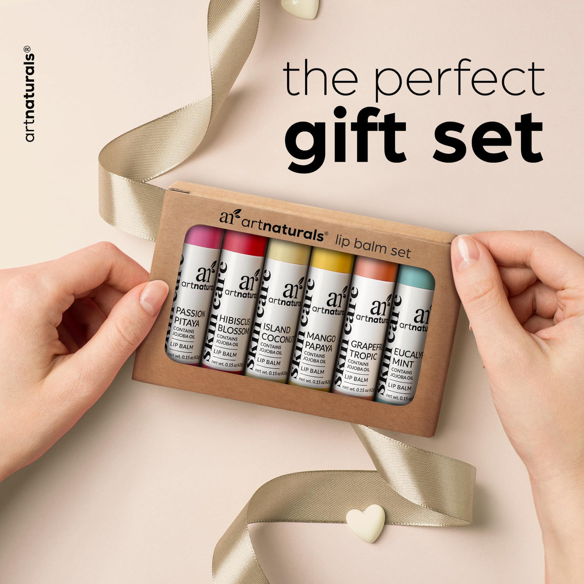 Artnaturals six flavored lip balm tubes arranged showcasing variety and easy selection