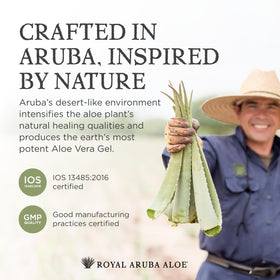ARUBA ALOE bottle in travel setup illustrating compact size for on-the-go hydration
