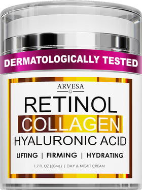 Arvesa front jar showing retinol cream for firming benefits