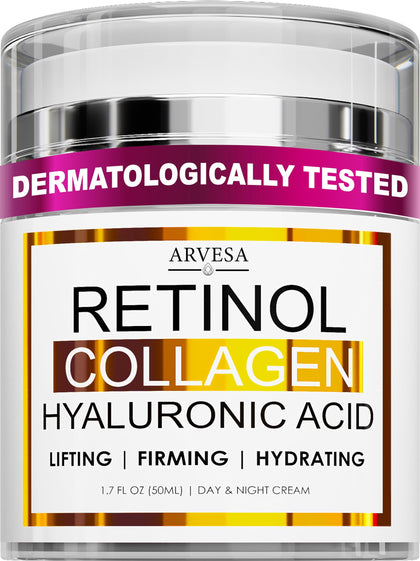 Arvesa front jar showing retinol cream for firming benefits