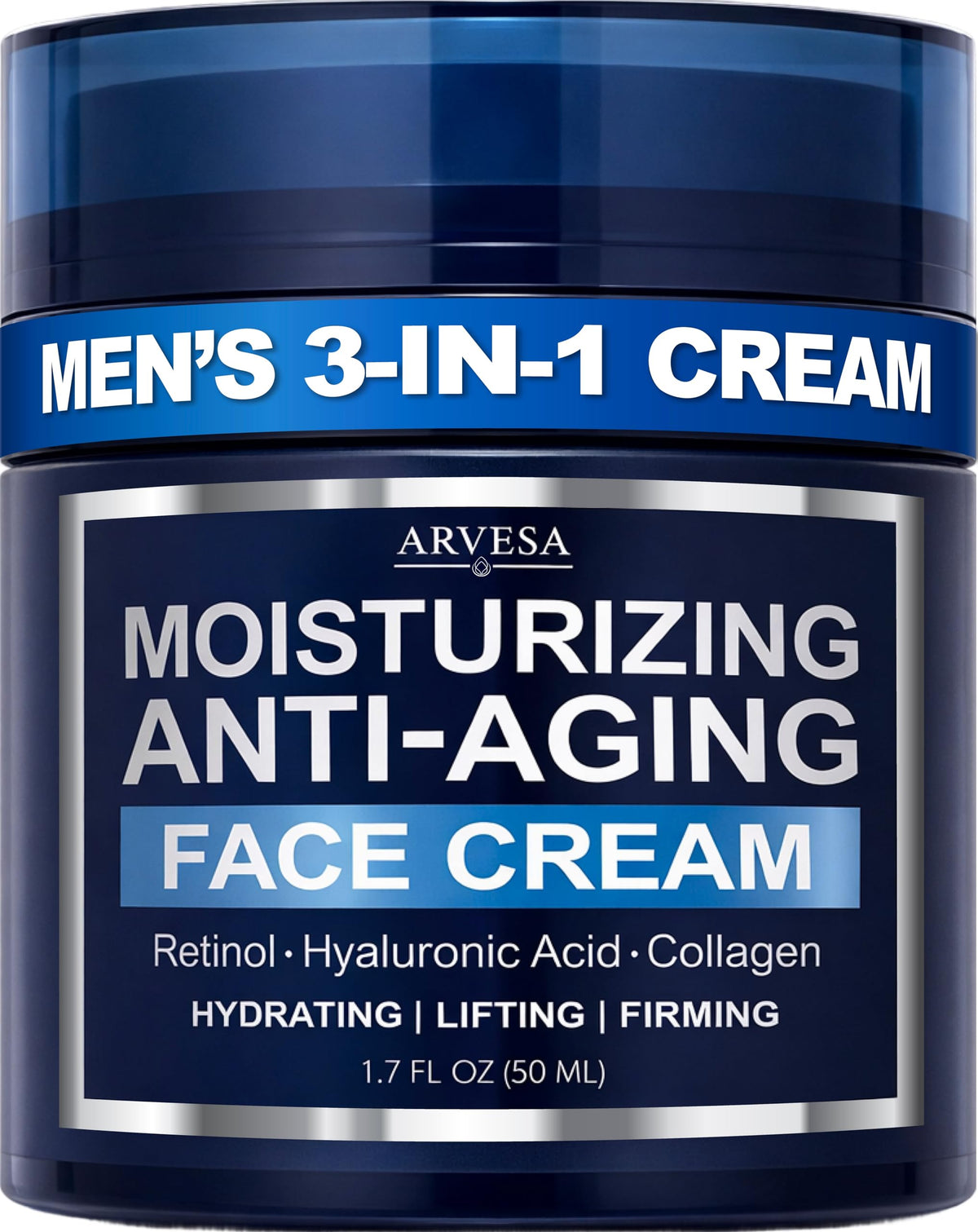 Arvesa front packaging showing the men’s moisturizer and clear branding benefits