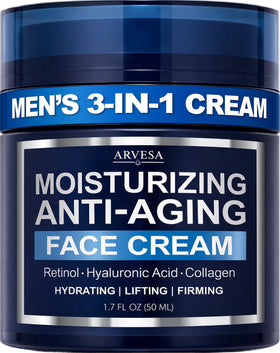Arvesa front packaging showing the men’s moisturizer and clear branding benefits