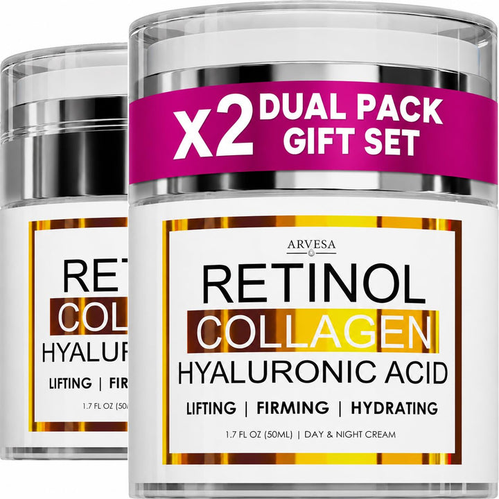 Arvesa front packaging showing two jars and benefit of anti-aging